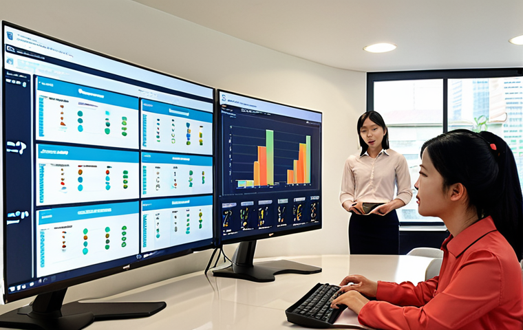 **

A diverse team in a modern Hanoi office using project management software on a large screen display. The screen showcases project progress, key performance indicators (KPIs), and a visually appealing rubric. Colleagues are collaborating and analyzing data to identify areas for improvement. Focus on positive, proactive problem-solving.

**