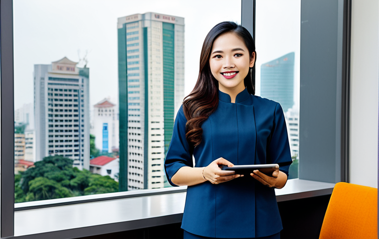 조직에서의 지식 활용 촉진 방안 - **A modern Vietnamese businesswoman in a stylish *áo dài* (traditional long tunic) with elegant trou...