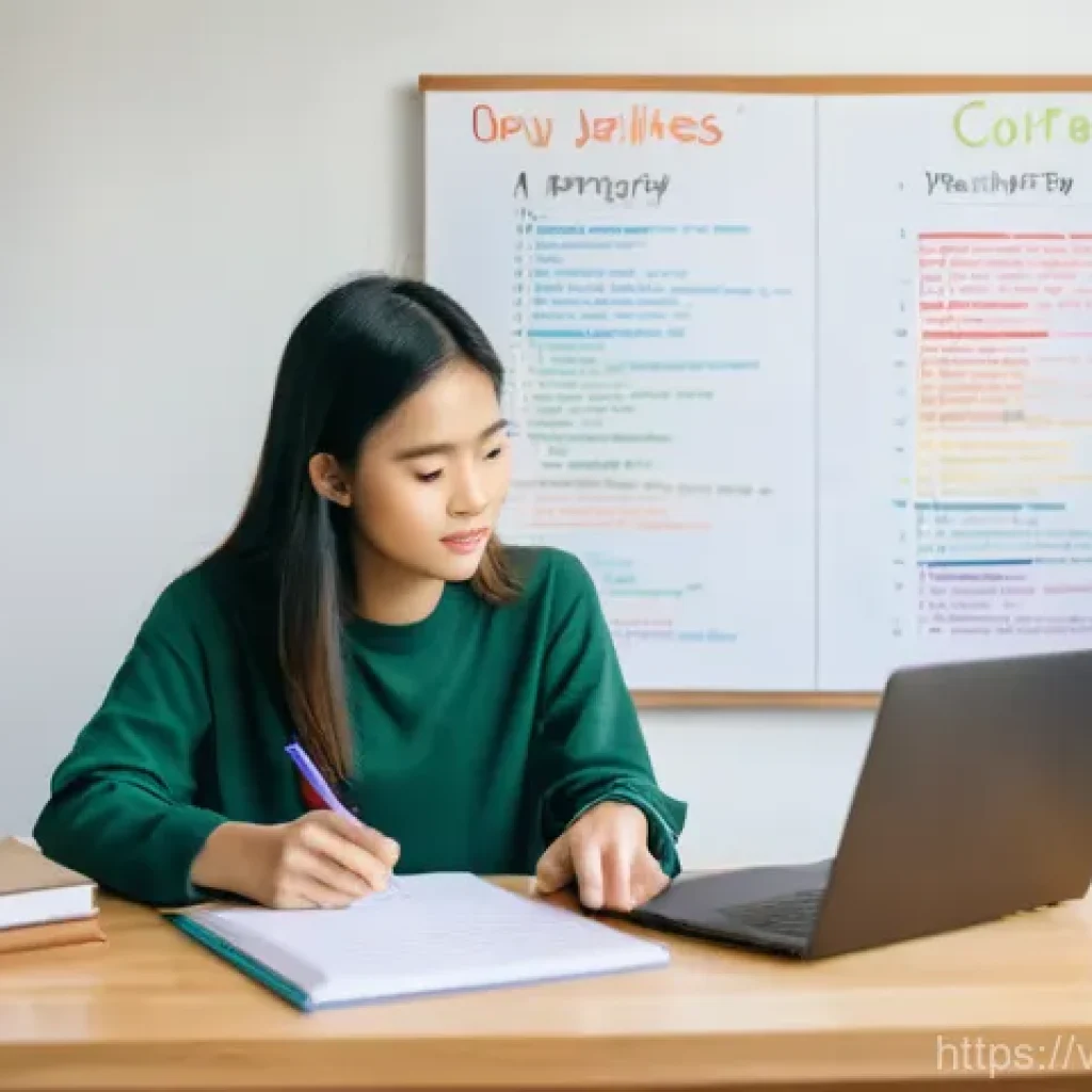 지식 활용 실천 프로젝트의 성공적인 마무리 전략 - **Prompt:** A focused Vietnamese female student in her early 20s sitting at a clean, well-lit wooden...