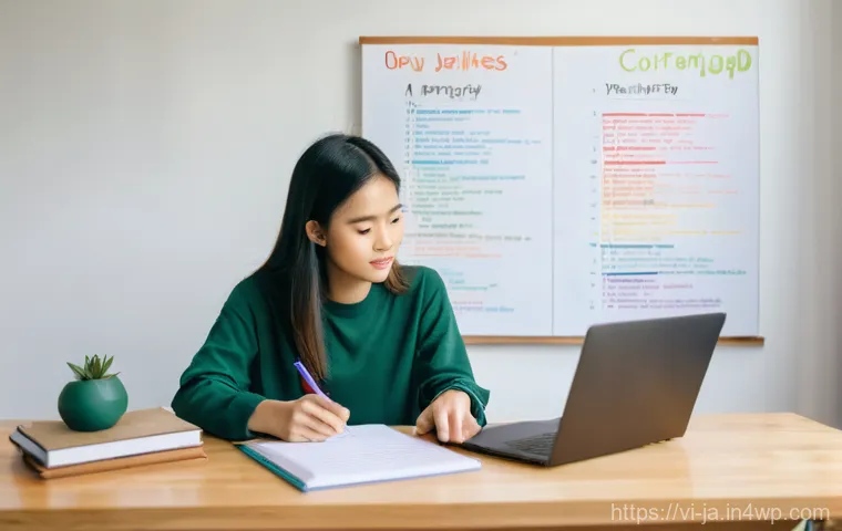 지식 활용 실천 프로젝트의 성공적인 마무리 전략 - **Prompt:** A focused Vietnamese female student in her early 20s sitting at a clean, well-lit wooden...