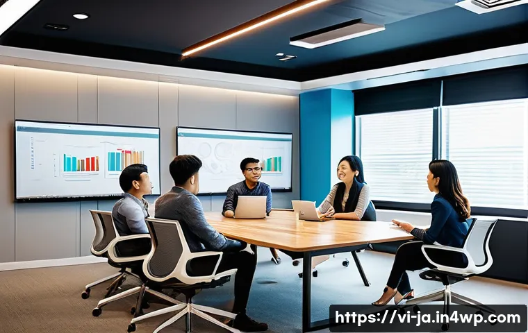 조직 내 지식 활용 실천 프로젝트의 사례 - A modern Vietnamese office environment showing a diverse group of young professionals in business ca...