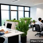Home 21 지식 활용 실천 프로젝트의 인력 관리 방안 - A diverse Vietnamese project team in a modern office, focused on individual personality and work sty...